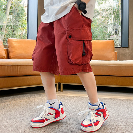 Boys' shorts, summer thin cropped pants, medium and large children's 2025 new cargo pants, medium pants, boys' summer clothes, casual pants