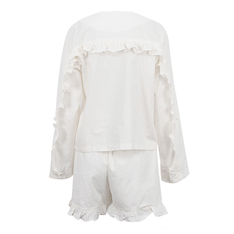 2023 Foreign Trade Women's Summer New Suit Beige Long Sleeve Loose Casual Shirt High Waist Shorts Two-Piece Set