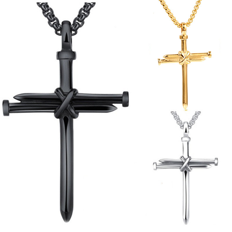 Color Resilient Alloy Casting Steel Nail Cross Pendant for Men and Women Punk Style Personality Men's Necklace Jewelry Wholesale