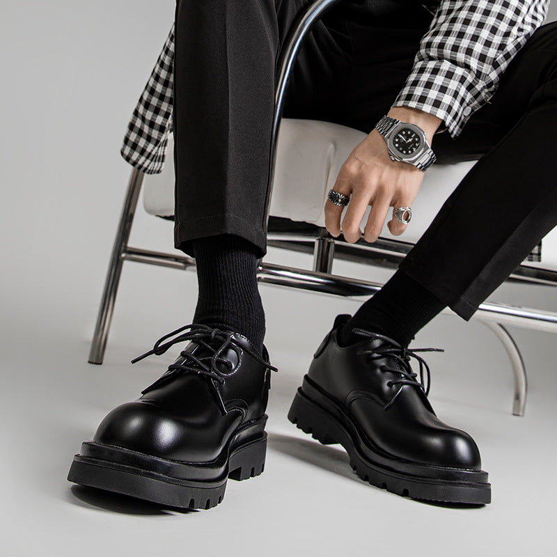 Derby Men's Shoes 2024 British Style Black Casual Leather Shoes Men's Business Formal Wear Big Toe Work Versatile Trendy Shoes