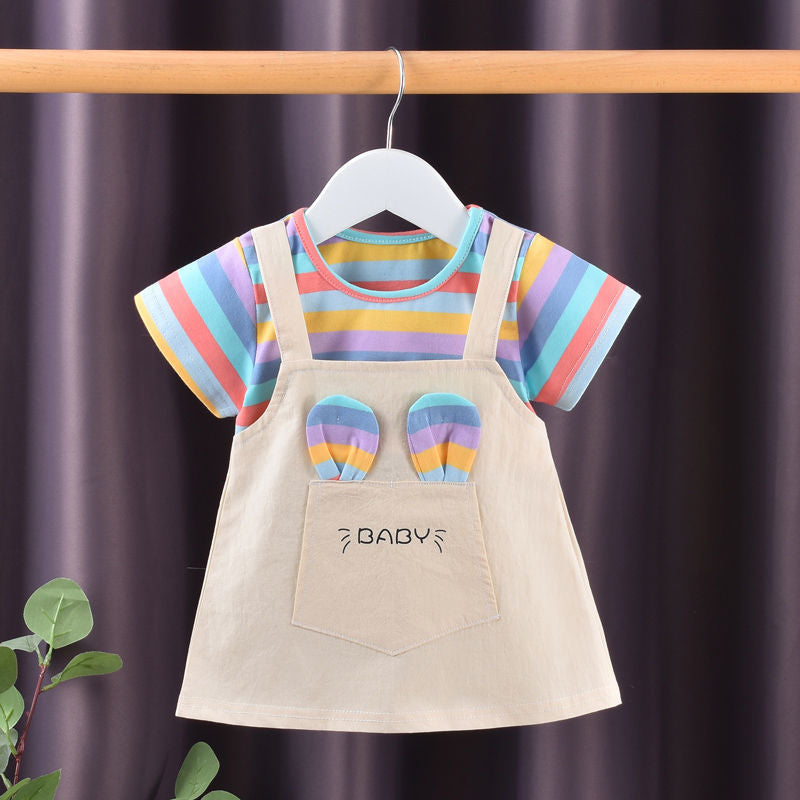 2025 New Girls Dresses, Summer New Styles, Cotton Thin Summers, Short Sleeve Girls' Children's Skirts