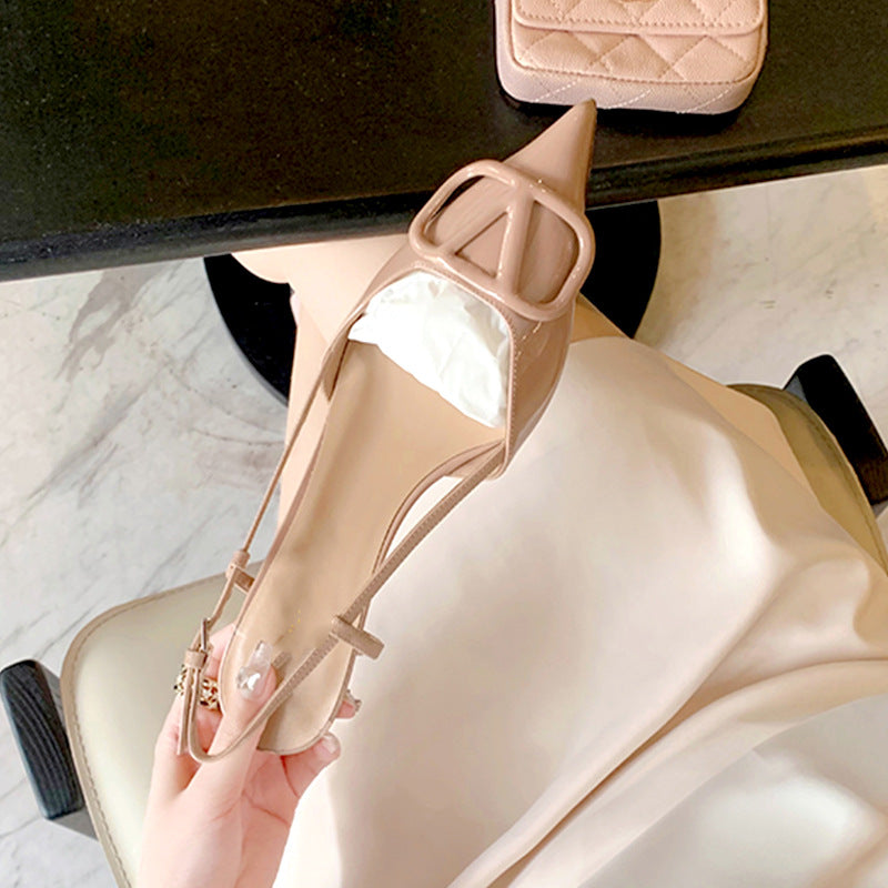 Grape mom studiolee 2024 new V-buckle French summer pointed toe single shoes high heel back hollow stiletto sandals women