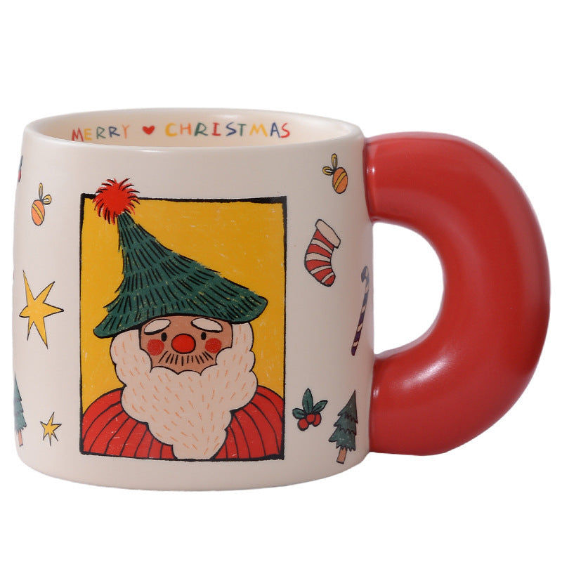 Creative Christmas Big Ceramic Mug Cartoon Christmas Abstract Painting Coffee Water Mug Practical Fun Gift Cup
