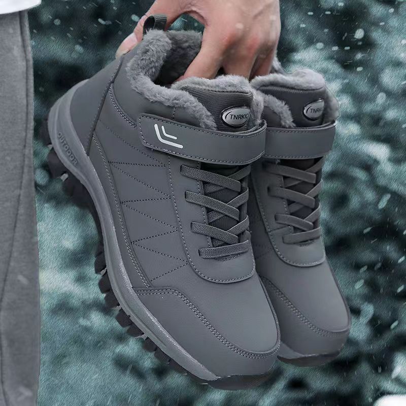 Middle-aged and elderly walking shoes winter new men's fleece thickened snow boots dad cotton shoes non-slip soft-soled hiking shoes