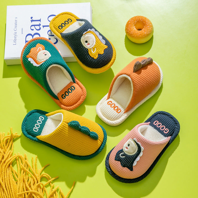Children's linen slippers home parent-child slippers cute cotton and linen household floor slippers anti-slip sweat resistant cotton slippers