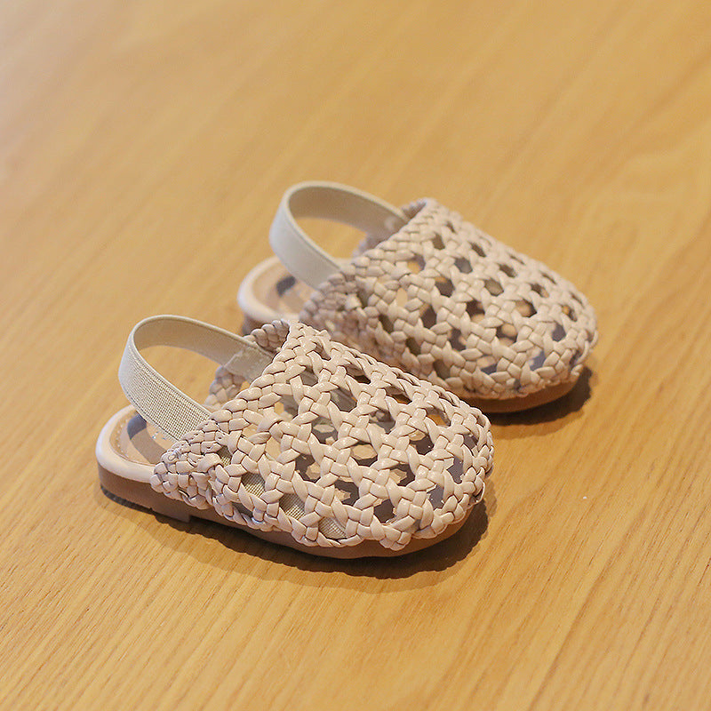 Summer baby shoes for girls toe anti kick woven sandals baby soft soles anti-slip toddler shoes hollow shoes
