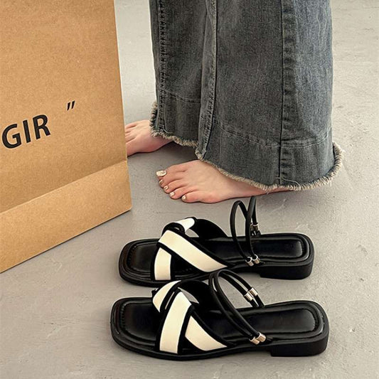 Plus size women's shoes wide feet fat feet 35-43 flat soles two-wear sandals women's outdoor wear summer versatile soft-soled beach shoes