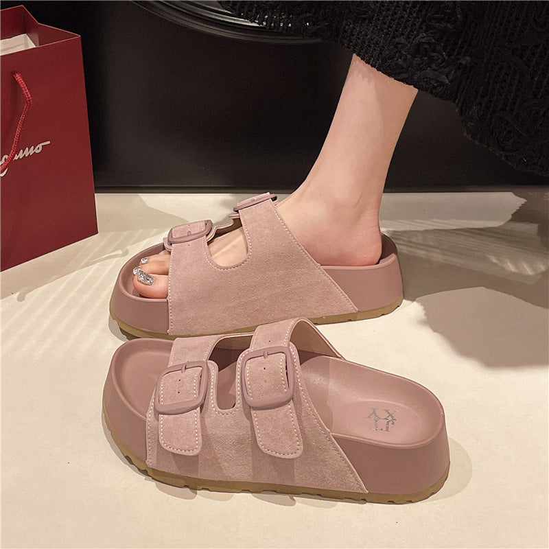 Internet celebrity retro platform slippers women's summer 2025 new style to wear fashion and versatile flip-flops bokensa sandals