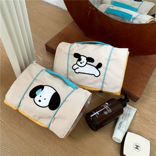 Original design puppy makeup bag, detachable mesh storage bag, large capacity portable travel 4-in-1 toiletry bag
