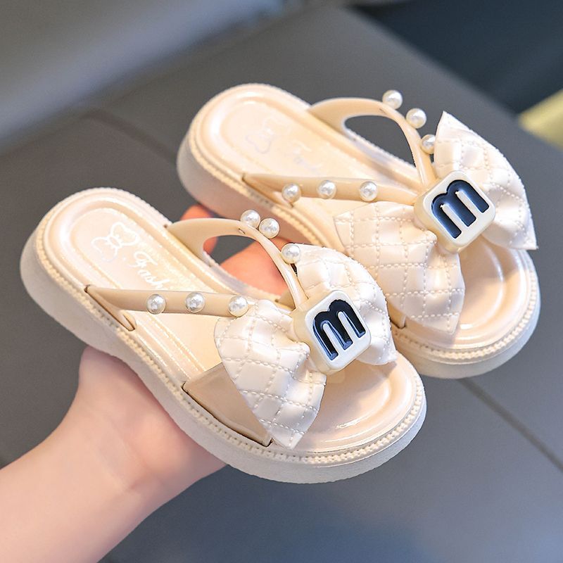 Girls Kids Slippers 2024 Korean Summer Bow Cute Princess Sandals Baby Medium and Adult Kids Velcro