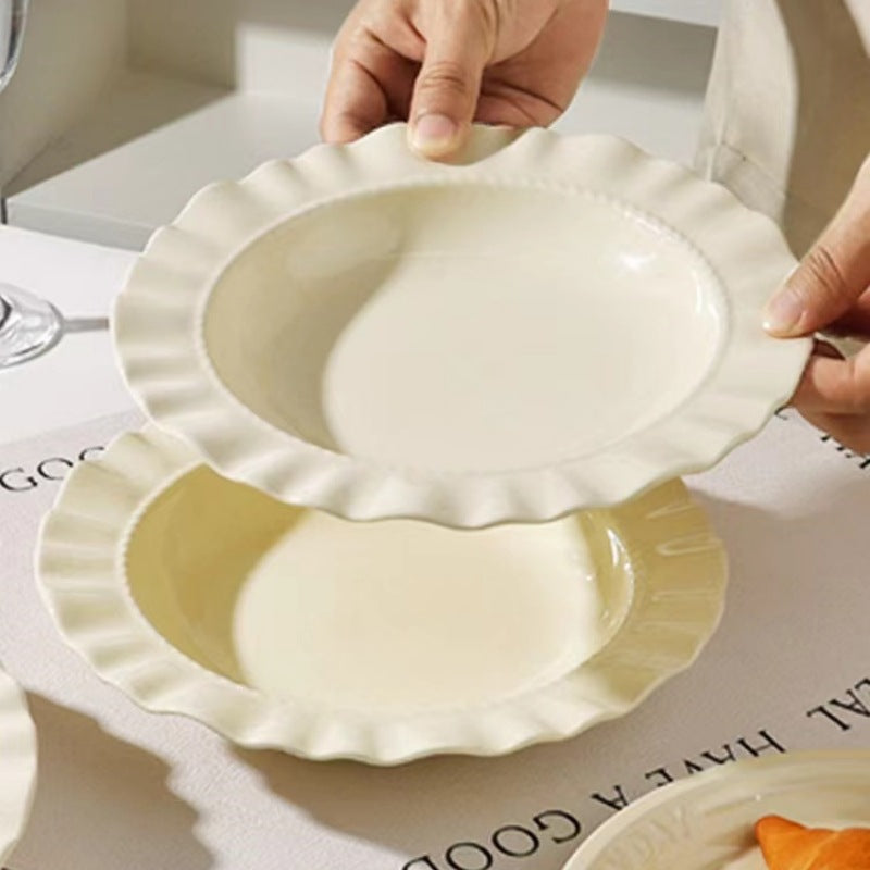 French straw hat plate, creamy deep dish, pasta plate, salad plate, high-end lace Western dish, vegetable plate, tableware
