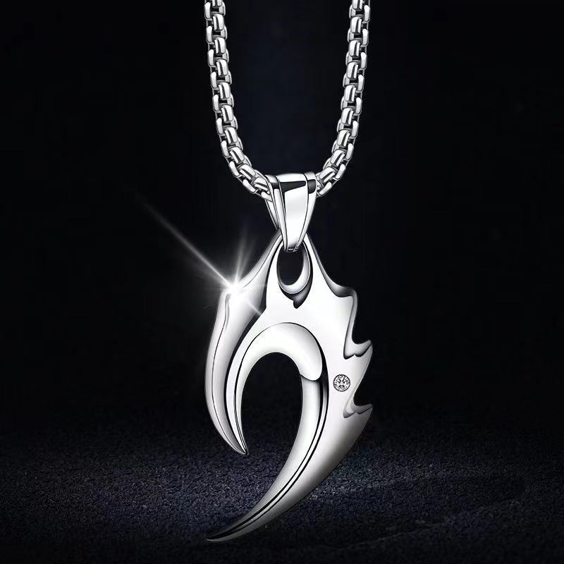Wolf tooth stainless steel men's necklace trendy accessories high-end design niche pendant ins high street trendy brand versatile hip-hop