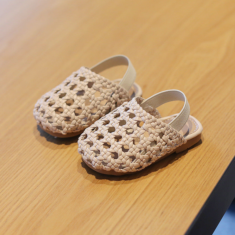 Summer baby shoes for girls toe anti kick woven sandals baby soft soles anti-slip toddler shoes hollow shoes