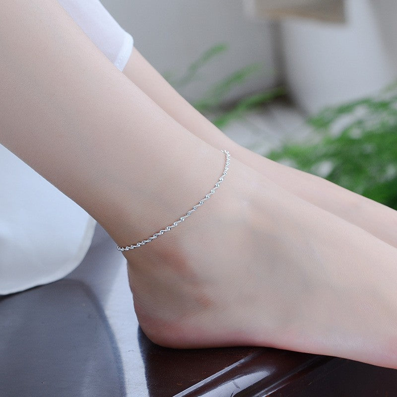 Simple fashion water wave chain bracelet ankle chain women's commuting basic corrugated wave plain chain hand and foot jewelry wholesale