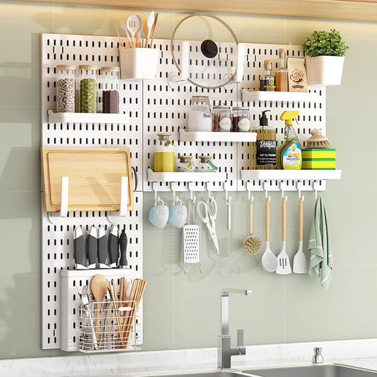 Hole board, non-perforated shelf, wall kitchen decoration bracket, spice knife holder, pot lid holder, storage artifact