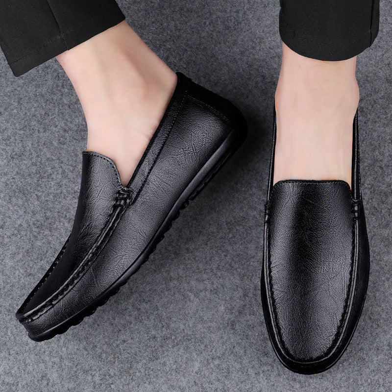 One Kick Men's Shoes Leather Lazy Beanie Shoes Soft Sole Leather Shoes Men's Business Flat Casual Shoes Cross Border Plus Size