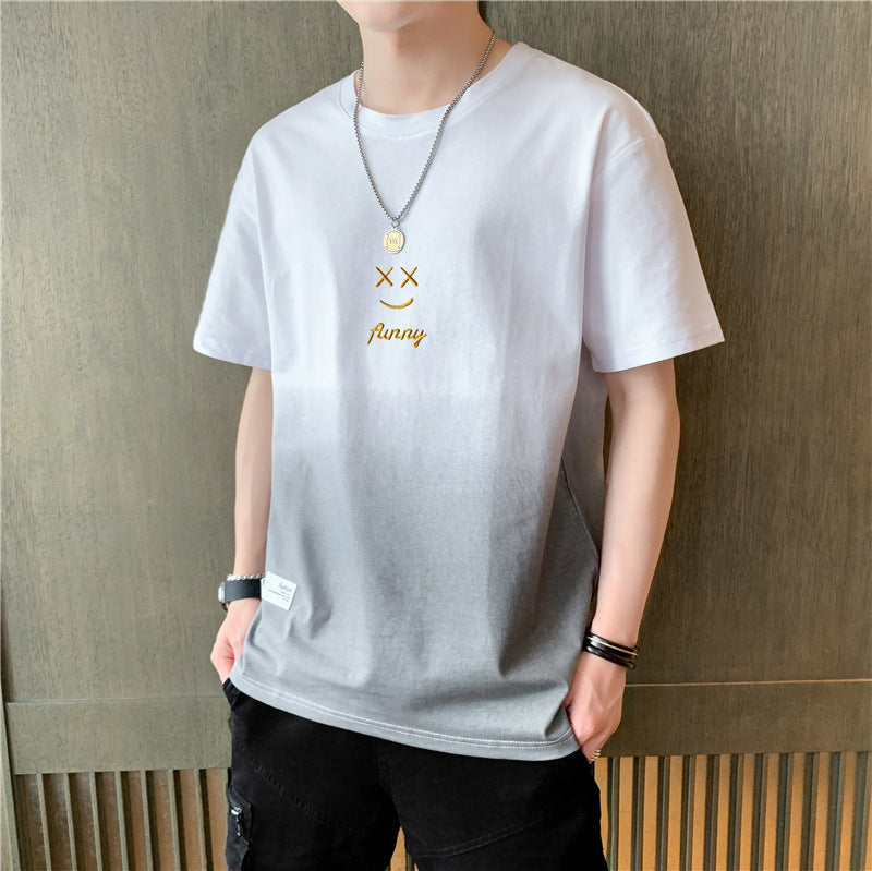 Short sleeve t-shirt men's summer fashion brand gradient smiley face summer half-sleeved versatile shirt men's thin summer dress