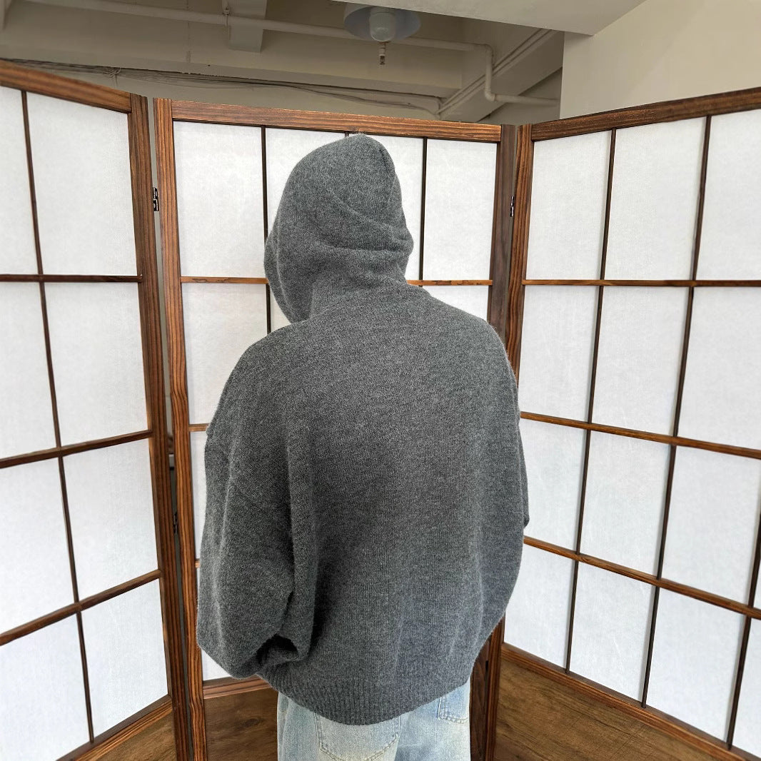 MADEEXTREME Fall/Winter Knitted Sweater Hoodie Solid Color Simple American Loose Slouchy Top For Men & Women