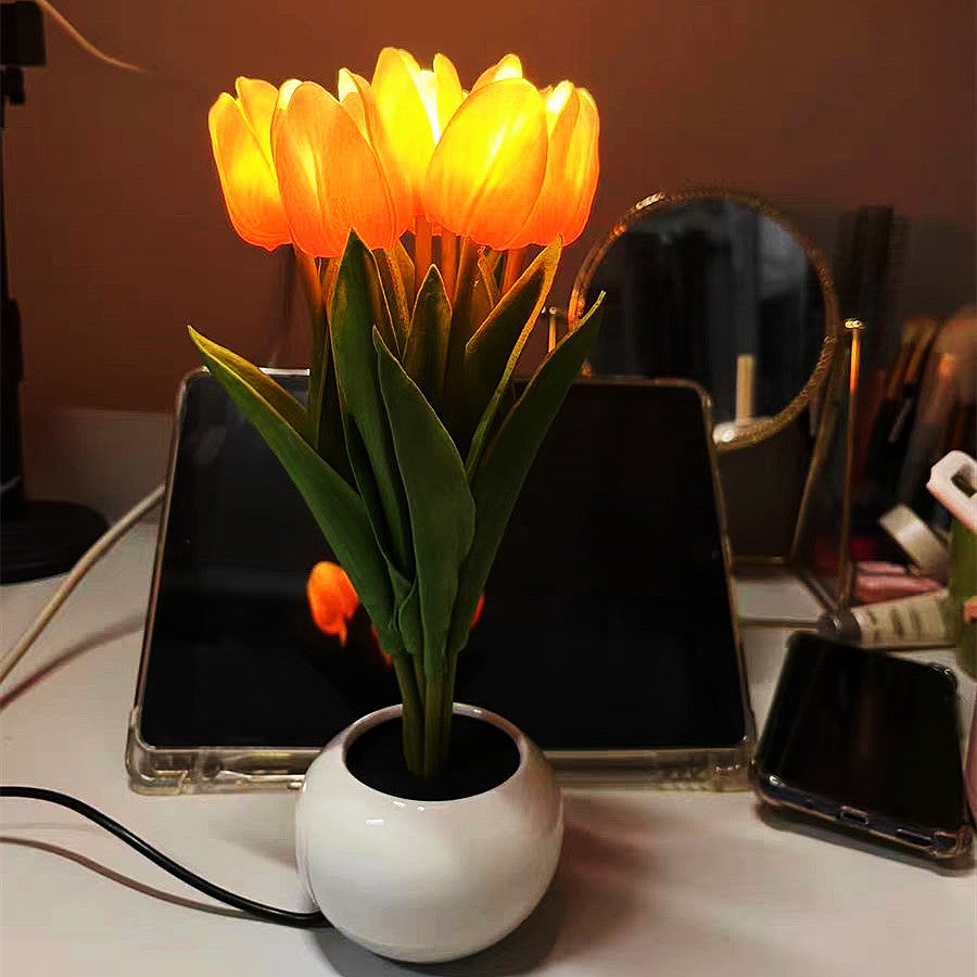 LED tulip night light simulated bouquet ornaments bedside decoration ambient light home dimmable