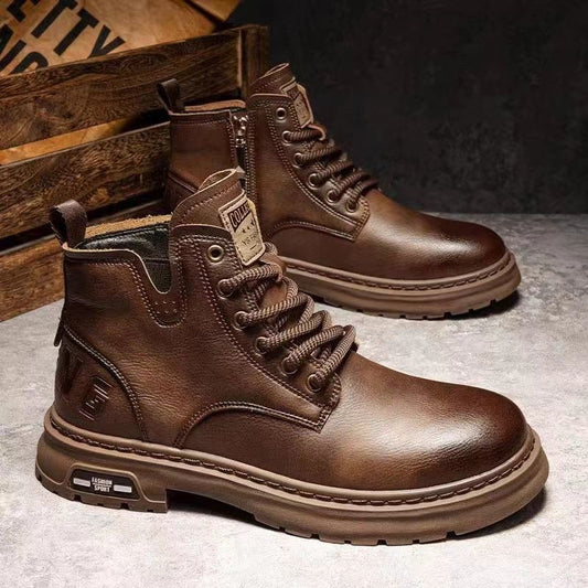 Martin Men's Boots, Cargo Boots, Spring High-top, Breathable Casual Shoes, Leather Shoes, British Fashion, Versatile Retro Men's Boots