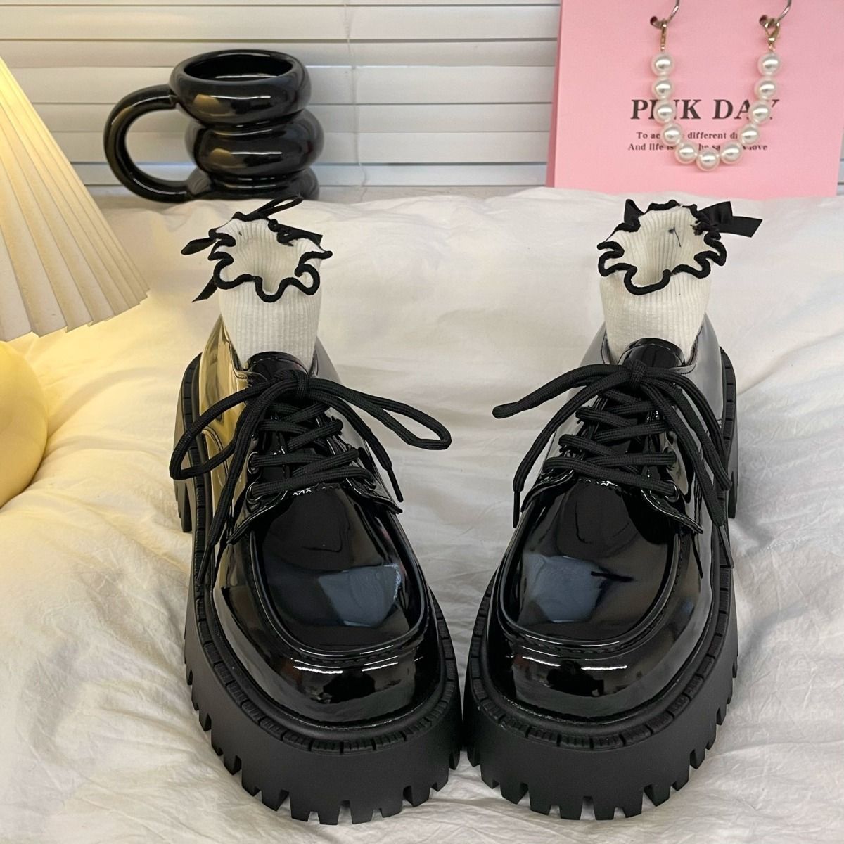 Lace-up heightened platform leather shoes 2025 new style versatile retro British JK loafer single shoes British style small leather shoes