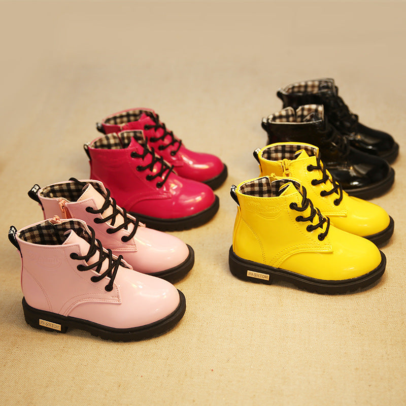 Children's Martin boots 2026 fall/winter Korean version of AliExpress boots warm shoes girls' snow boots boys' leather shoes non-slip