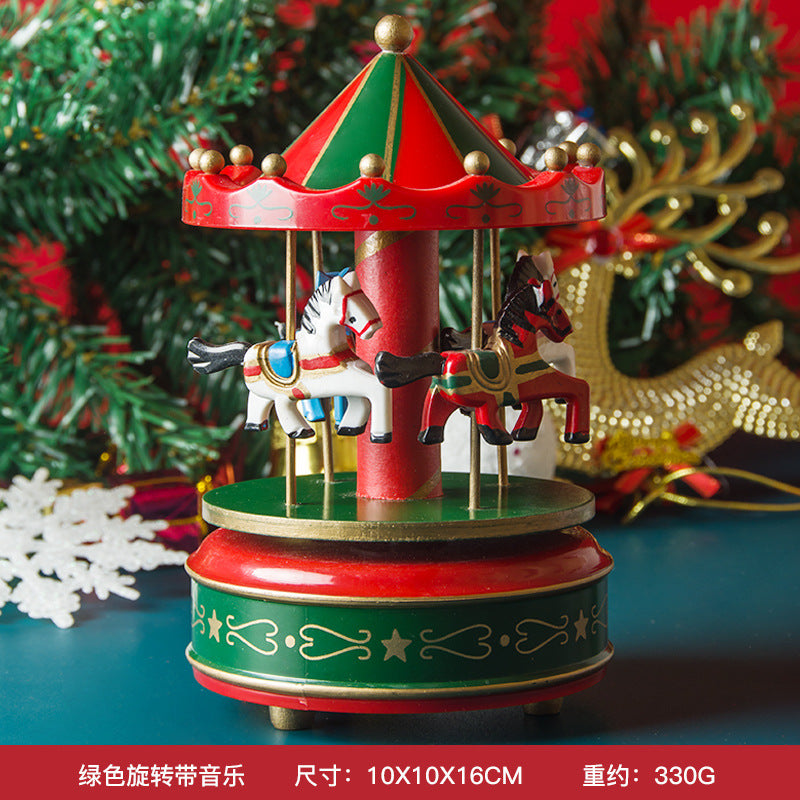 Christmas gift carousel wooden music box birthday gift children's home creative ornament