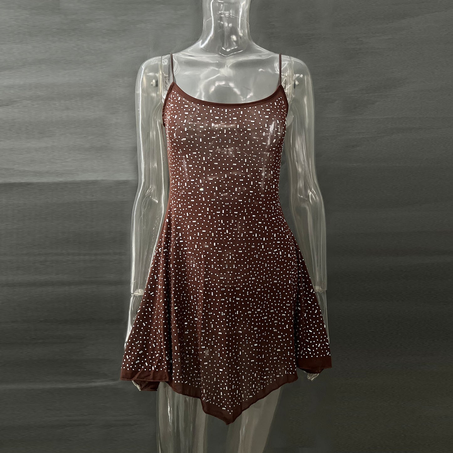 2025 cross-border hot women's clothing Amazon AliExpress independent station party hot diamond semi-sheer slip short dress