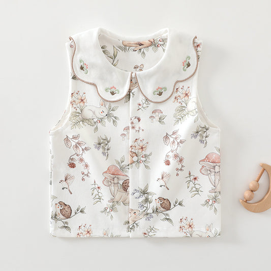 Baby vest, cotton wool, double-layer spring and autumn, baby outer wear, belly protection, baby shoulder vest, double-sided clothes for delivery