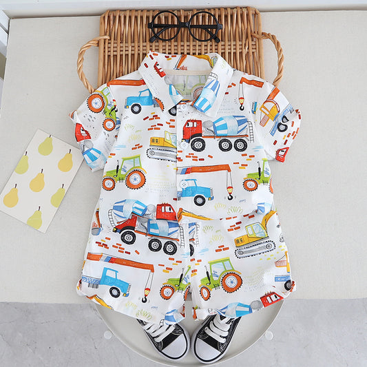 0-5 years old boys short sleeve summer shirt set children's summer clothes half sleeve shirt two-piece set manufacturers wholesale