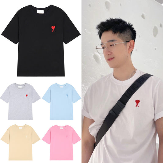 ami clams summer short-sleeved T-shirt embroidery small love cotton loose casual half-sleeved base shirt one piece dropshipping