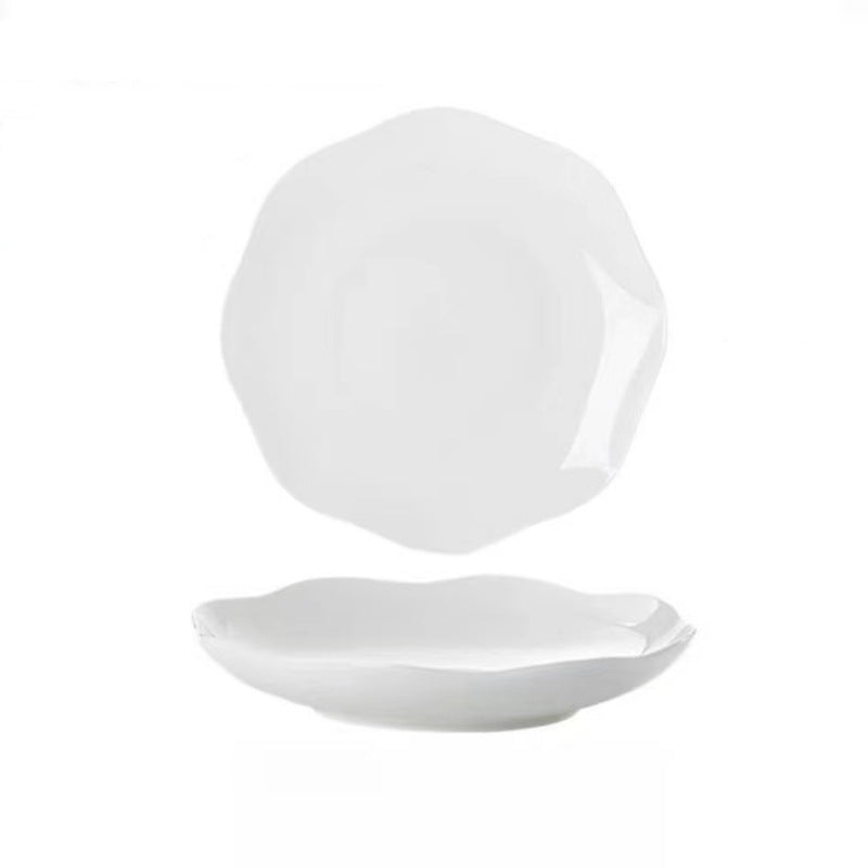 Pure white ceramic plate, vegetable plate, household simple tableware, underglaze colorful vegetable plate, deep dinner plate, Nordic creative lotus leaf plate