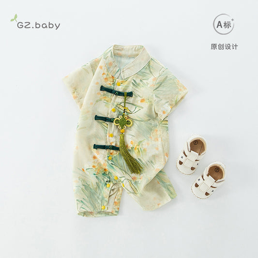 Baby clothes, summer clothes, one-piece clothes, thin clothes, crawling clothes, baby boys, Chinese style, full moon, Hanfu, send Chinese knots