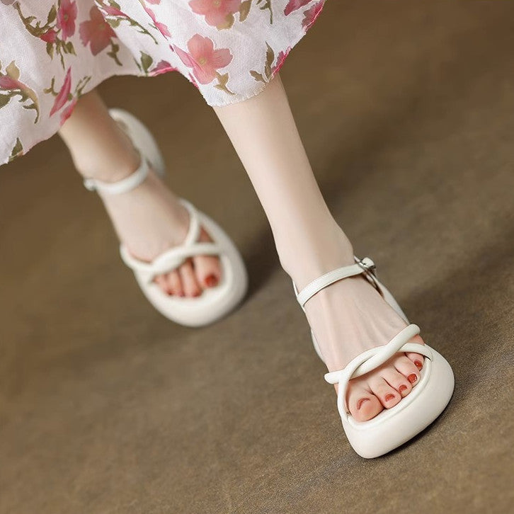 Open Toe Platform Muffin Fairy Sandals Women's Moccasins 2024 New Summer High Heels Thick Heels Platform Roman Shoes