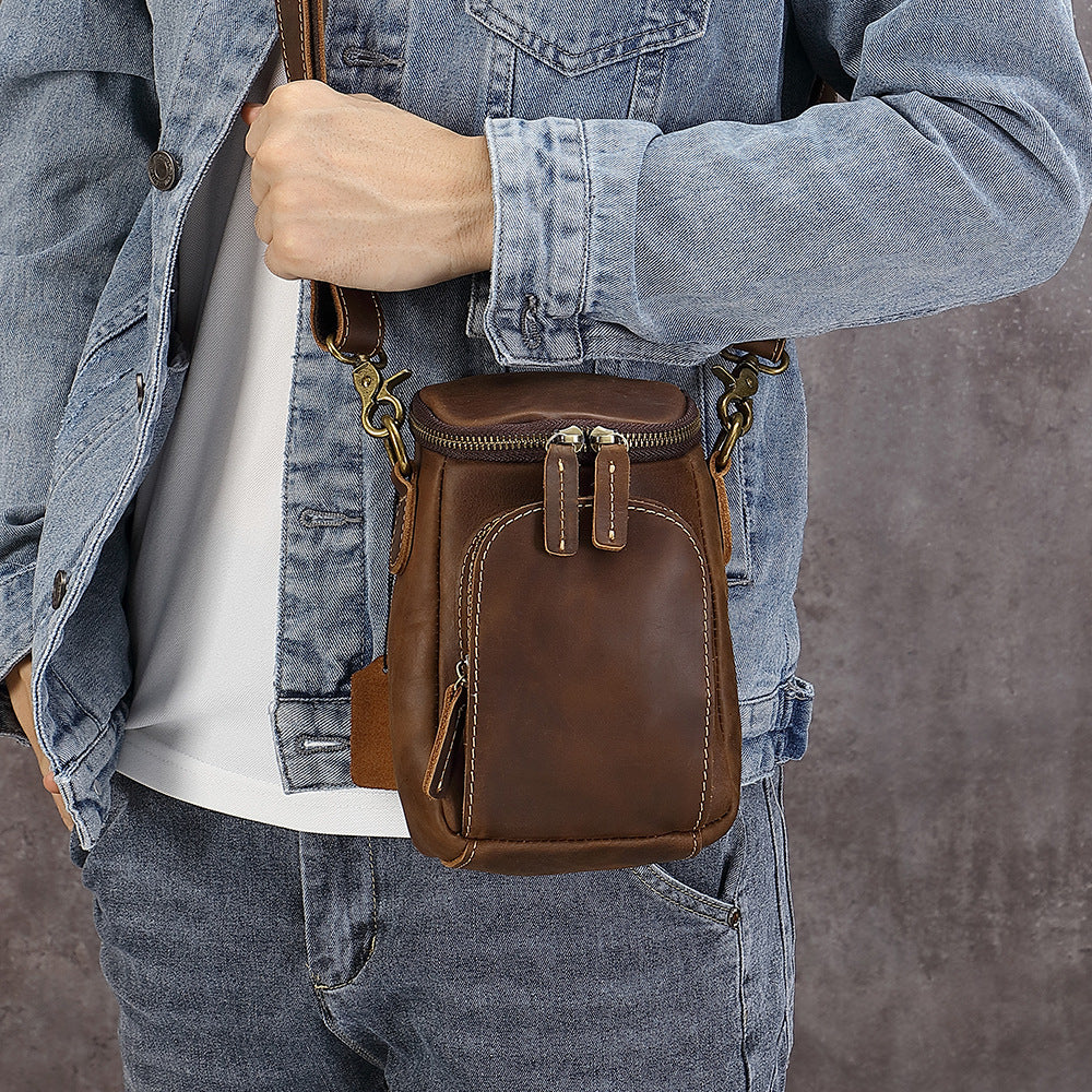 Vintage leather crossbody bag, mini men's backpack, top layer cowhide mobile phone bag, belt waist bag, casual small bag