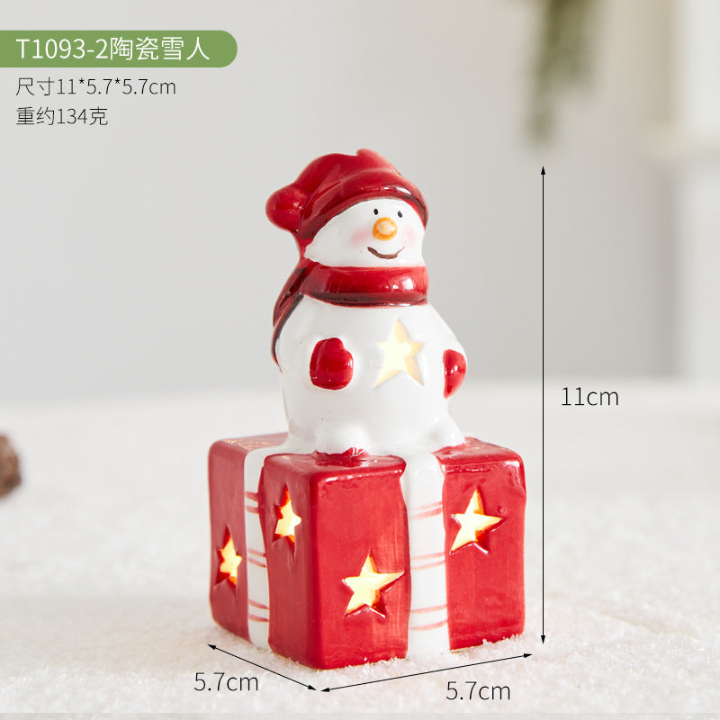 Christmas Ceramic Luminous Christmas Tree Cottage Tabletop Home Ceramic Ornaments Scene Arrangement Props Christmas Gifts