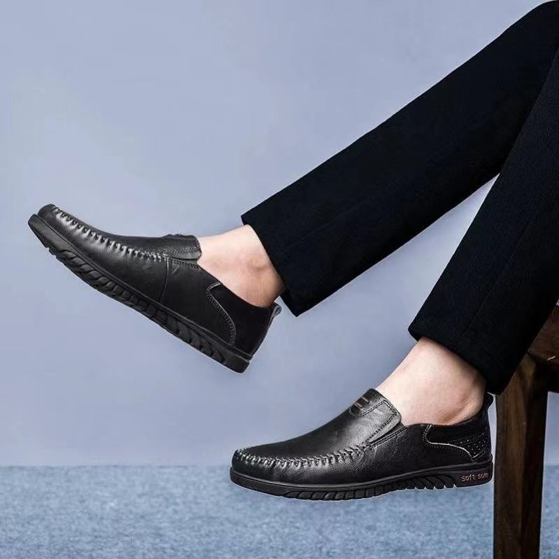 858 men's shoes 2023 new spring and summer soft soles and versatile business one-foot pedals four green beans and bean casual leather shoes