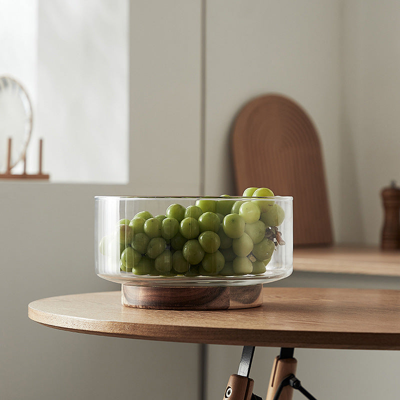Japanese style simple glass fruit plate living room candy pot wooden storage box tall dried fruit dessert plate snack snack bowl
