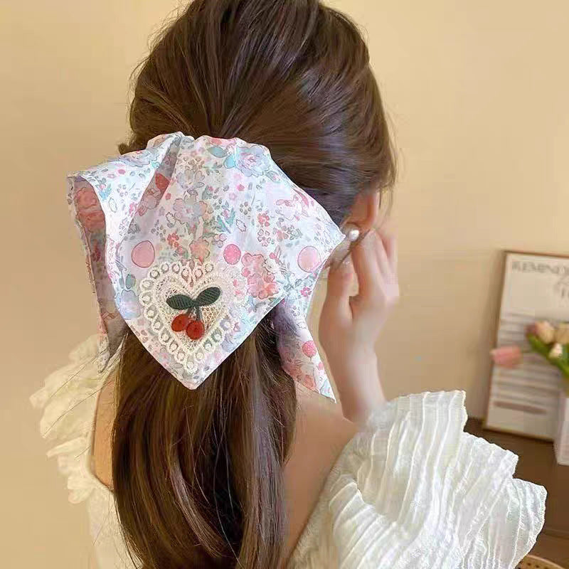 New Chinese blended style square scarf large intestine scrunchie women's large high-end square headband low ponytail hair tie hair accessory