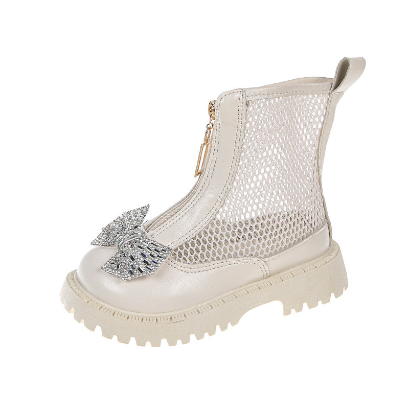Girls' boots 2025 summer new breathable soft sole British style cut-out princess booties children's Martin boots