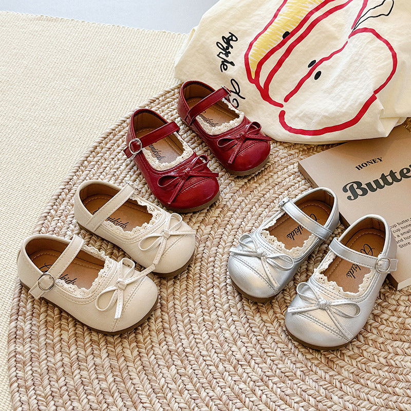 Lace-edged leather shoes 2026 spring-and-autumn new Korean version of girls' bow princess shoes soft-soled Mary Jane single shoes