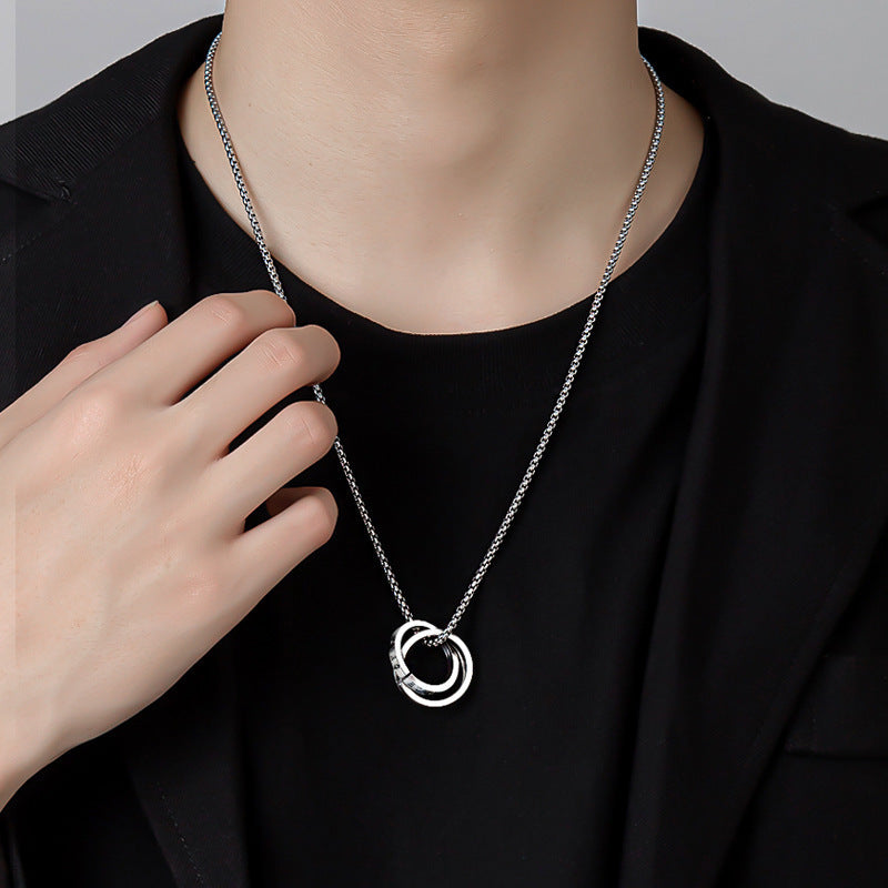 Necklace men's hip-hop titanium steel does not fade double-ring pendant high-quality versatile sweatshirt sweater chain sweater chain accessories women