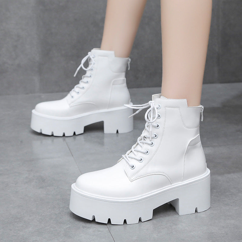 Fall/Winter 2022 New Mid Boots Women's New Soft-soled Martin Boots Korean Version Lace-up Platform Martin Boots Women