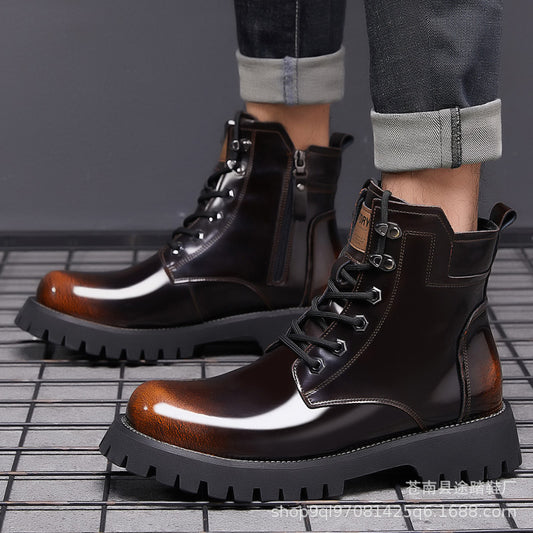 2024 Autumn Winter Martin Boots Men's Thick-soled Mid-Top Trend Workwear Shoes Wear-Resistant Cotton Warm Leather Shoes Manufacturers Wholesale