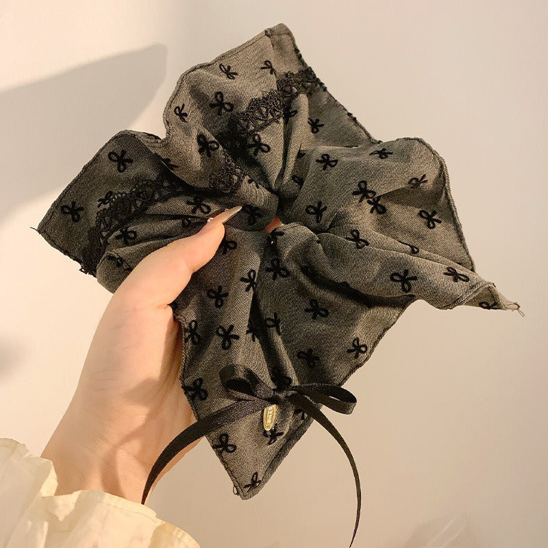 New Chinese blended style square scarf large intestine scrunchie women's large high-end square headband low ponytail hair tie hair accessory