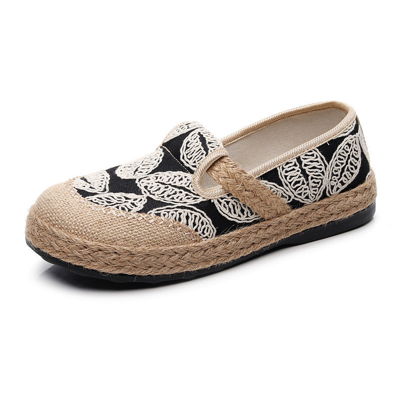 Spring new women's single shoes, one-foot pedals, fisherman's shoes, retro style linen round toe, casual cotton and linen shoes, old Beijing cloth shoes