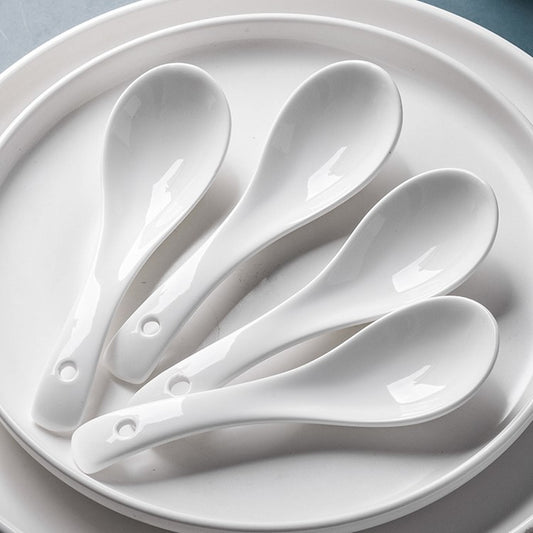 Ceramic small spoon pure white three bends 0140 tablespoons spoon hotel restaurant stall bone china soup spoon factory direct sale