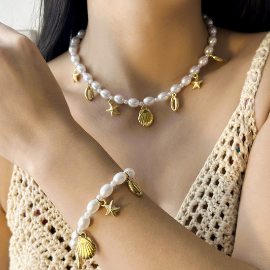 European and American cross-border beach ocean pearl ankle summer beach series starfish shell foot ornament versatile fashion bracelet