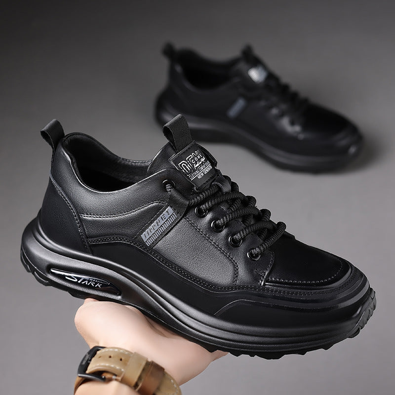 Trendy men's shoes top layer cowhide autumn new sports casual shoes men's lightweight and non-slip daily casual leather shoes men's models