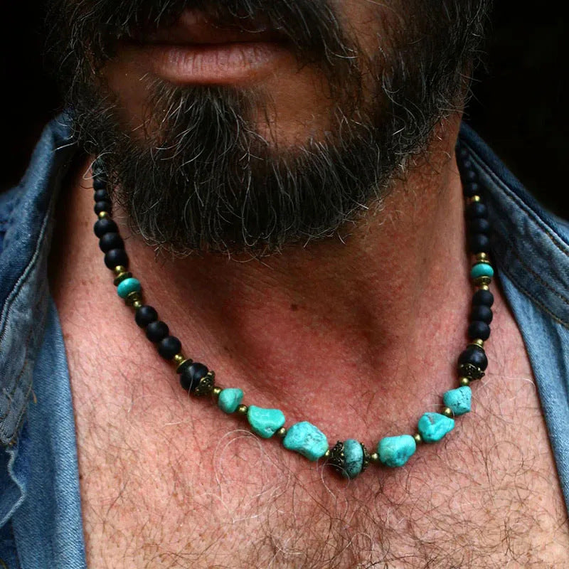 Cross-border new men's turquoise necklace surf punk necklace European and American unique necklace niche design hip hop necklace